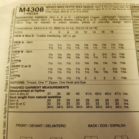 ✅4308 McCall's Womens/Misses & Petite Skirts Variet - Picture 4 of 6